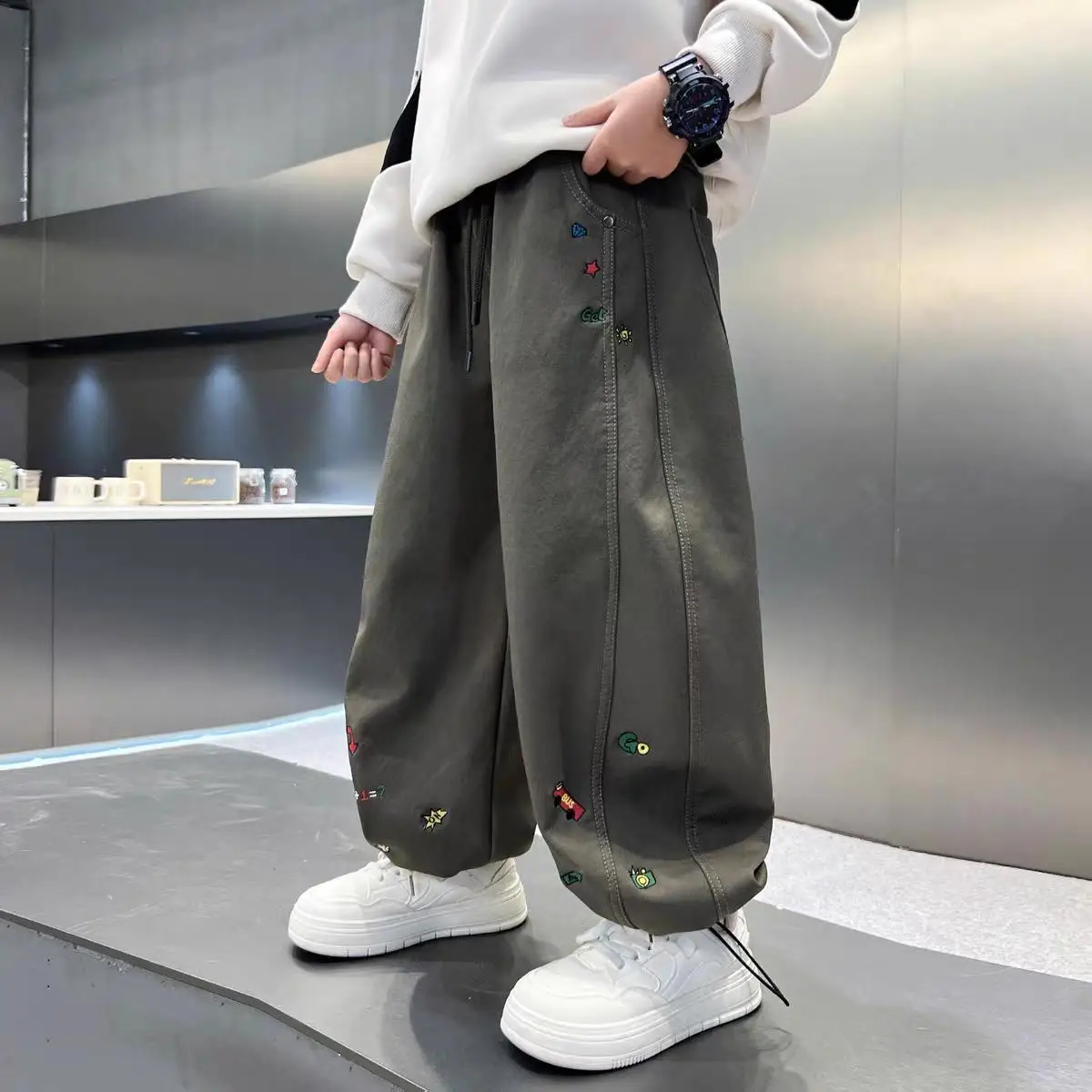 2026 New Boys Cotton Casual Wide Leg Joggers Pants Cool Sports Trousers Spring Autumn Fashion Kids Streetwear Trousers