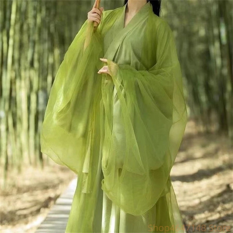 Hanfu Dress Women Chinese Traditional Vintage Hanfu Female Halloween Cosplay Costume Printed Hanfu Green 3pcs Sets Plus Size XL