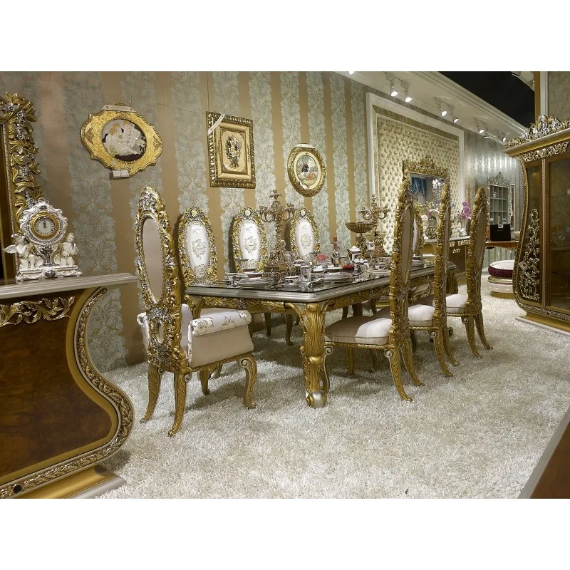 Deluxe Exquisite New Model Italian Style Wood Carving Rectangular Royal Palace Dining Table