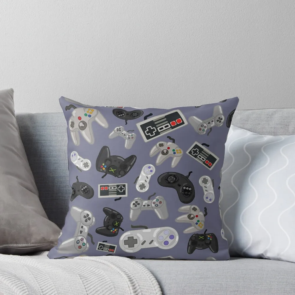 Old School Video Game Controllers - Repeating Pattern Throw Pillow Pillowcase Pillow Case Pillow