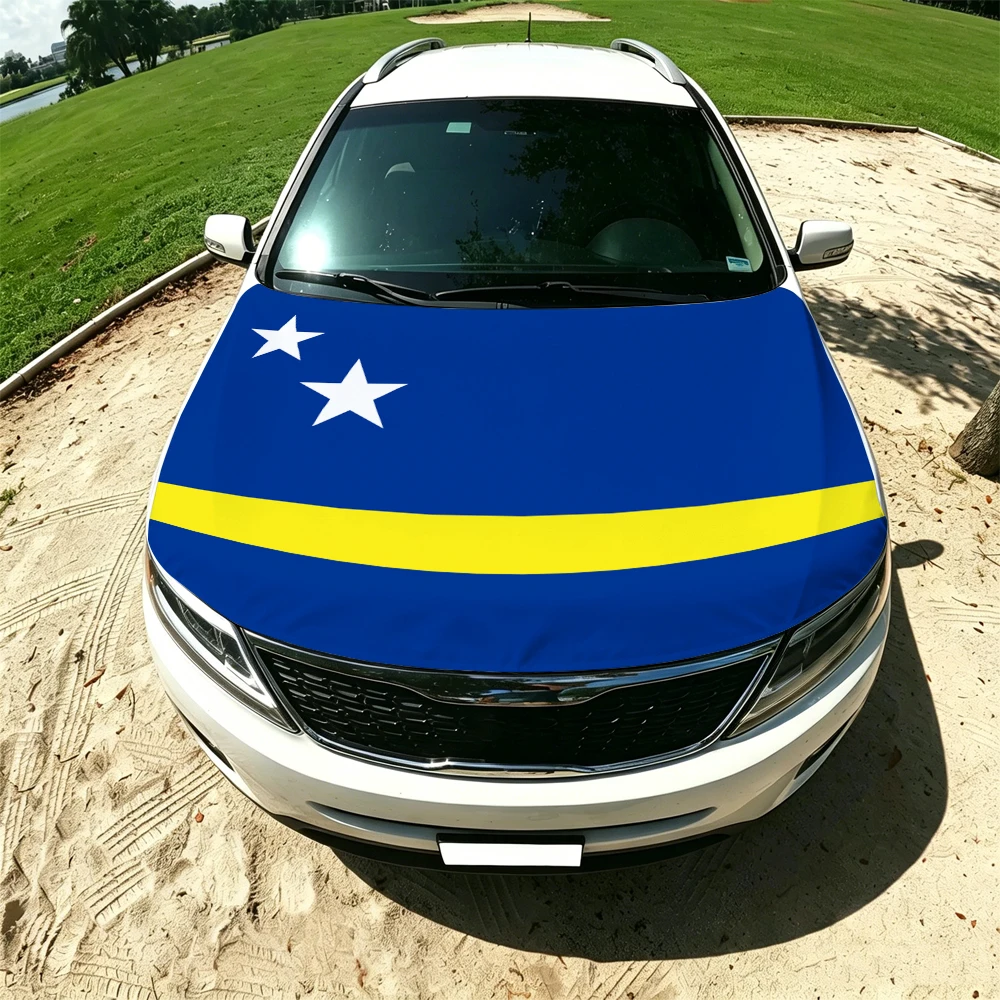 130x160cm Curaçao Car Hood Cover Flag Car Hood Cover, Elastic Windproof Patriotic Bonnet Banner Cheer for the competition