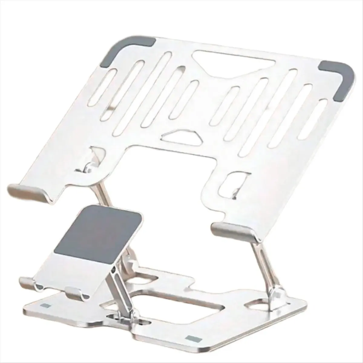 PROFESSIONAL USE Heat Dissipation and Anti Slip Foldable 2-in-1 Adjustable Height Stable Stand for Mobile Phones Laptops and Tab