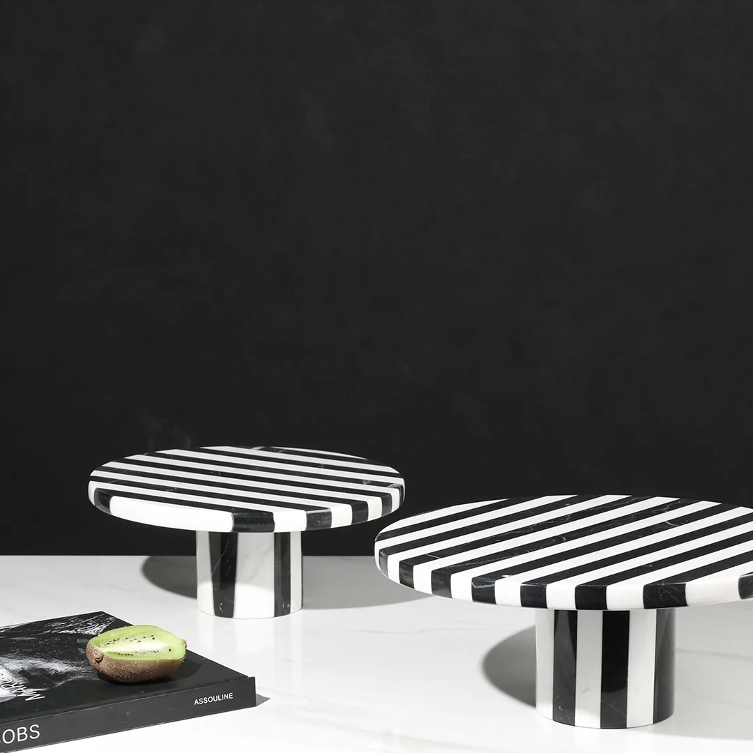 Modern Black And White Zebra Stripes Marble Tall Fruit Plate Tableware Kitchen Table Pastry Tray Home Decoration Accessories