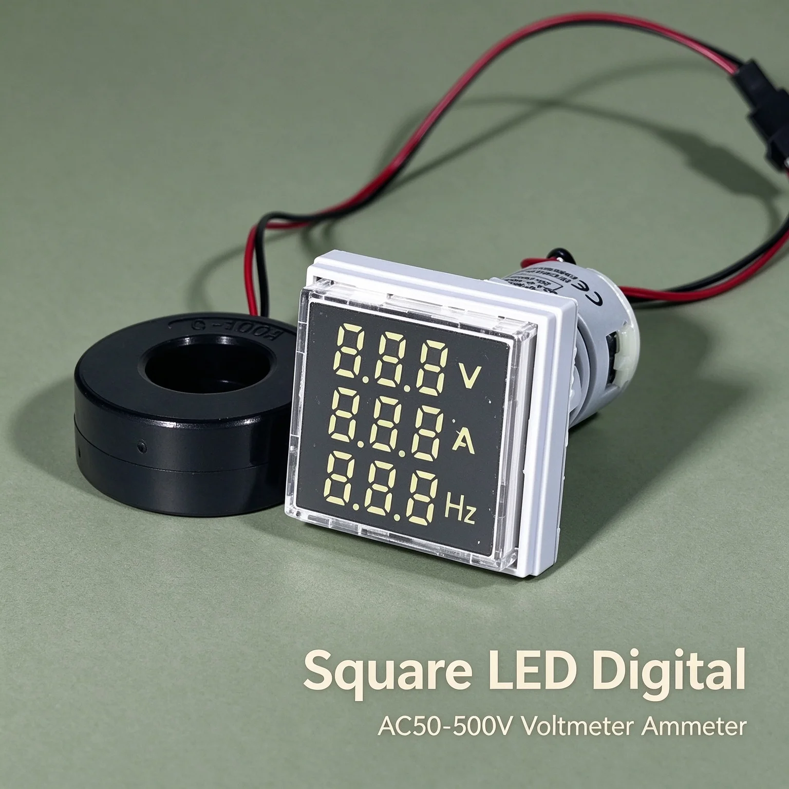 Square Led Digital Voltmeter Ammeter Hertz Meter Ac50-500V Signal Lights Voltage Current Frequency Combo Meter Indicator Tester