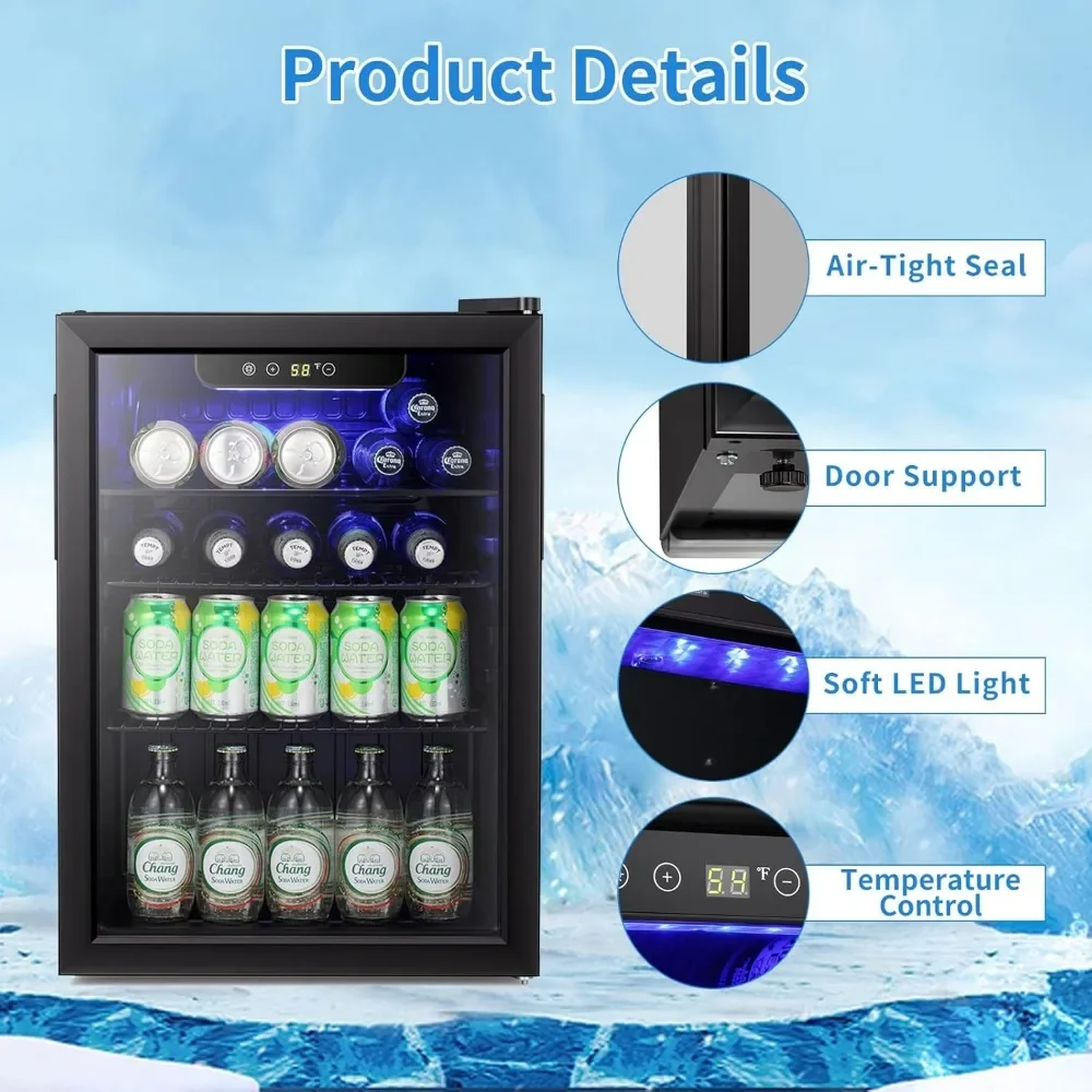 i Fridge-95 Can Beverage Refrigerator Wine Cooler Clear Front Glass Door Small Drink Touch Screen for Soda Bee