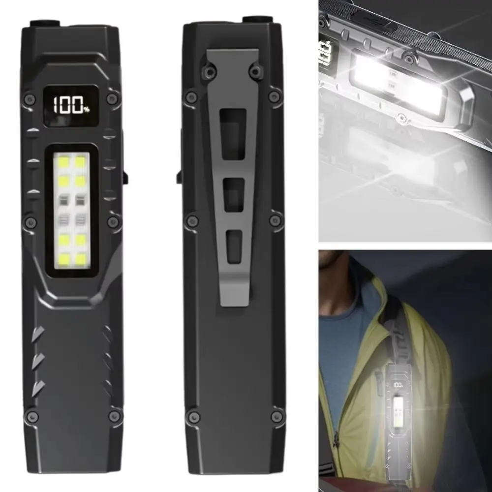 Digital Display LED Ultra-thin Flashlight Portable IPX4 Waterproof Mini Camping Light Rechargeable Double Switch