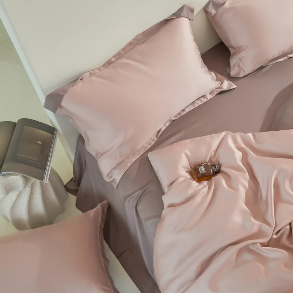 Class A 100% Lyocell Four Piece Bedding Set Luxury Ice Silk Duvet Cover Sheet Fitted Bed Sheet Bedding