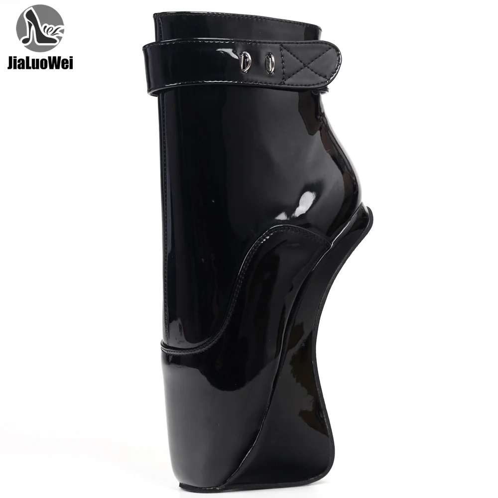 7 Inch High Heel Unisex Fetish Wedge Hoof Heelles Ankle High Lace Up Lock Ballet Boots Size 36-46