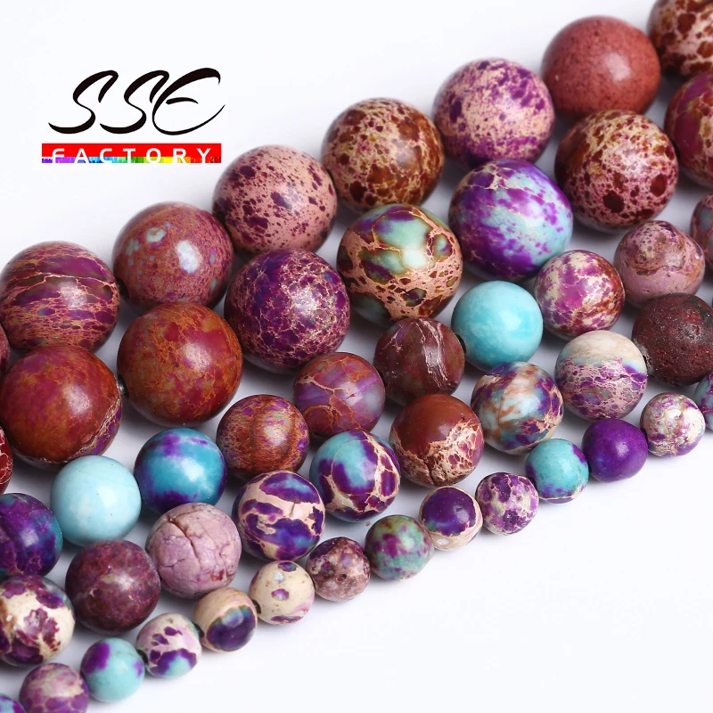 

Natural Starry Sky Sea Sediment Turquoises Jaspers Beads Round Loose Beads For Jewelry Making DIY Bracelet 4 6 8 10 12mm 15"inch