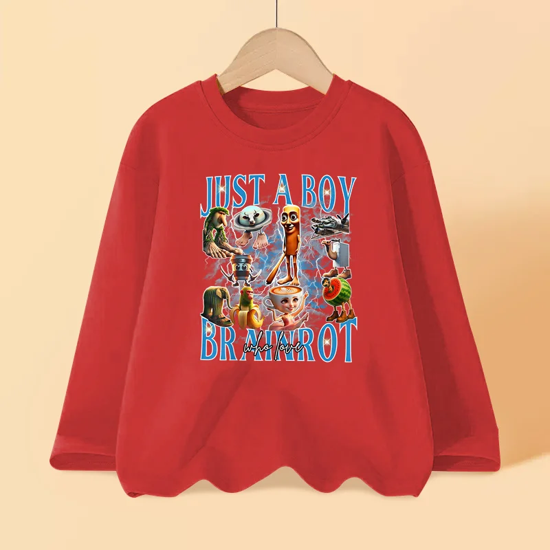 2025 قميص الخريف الإيطالي Brainrot للأولاد طويلة الأكمام القطن تي شيرت الاطفال الكرتون المطبوعة القمم 3-14T #2
