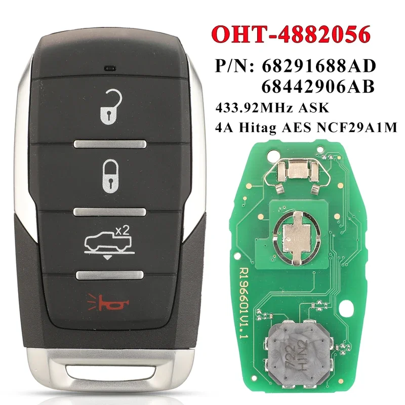 OHT-4882056 smart Prox remote key fob 433.92MHz 4A chip for Dodge Ram 1500 pickup 2019 2020 68291692ad 68291691ad