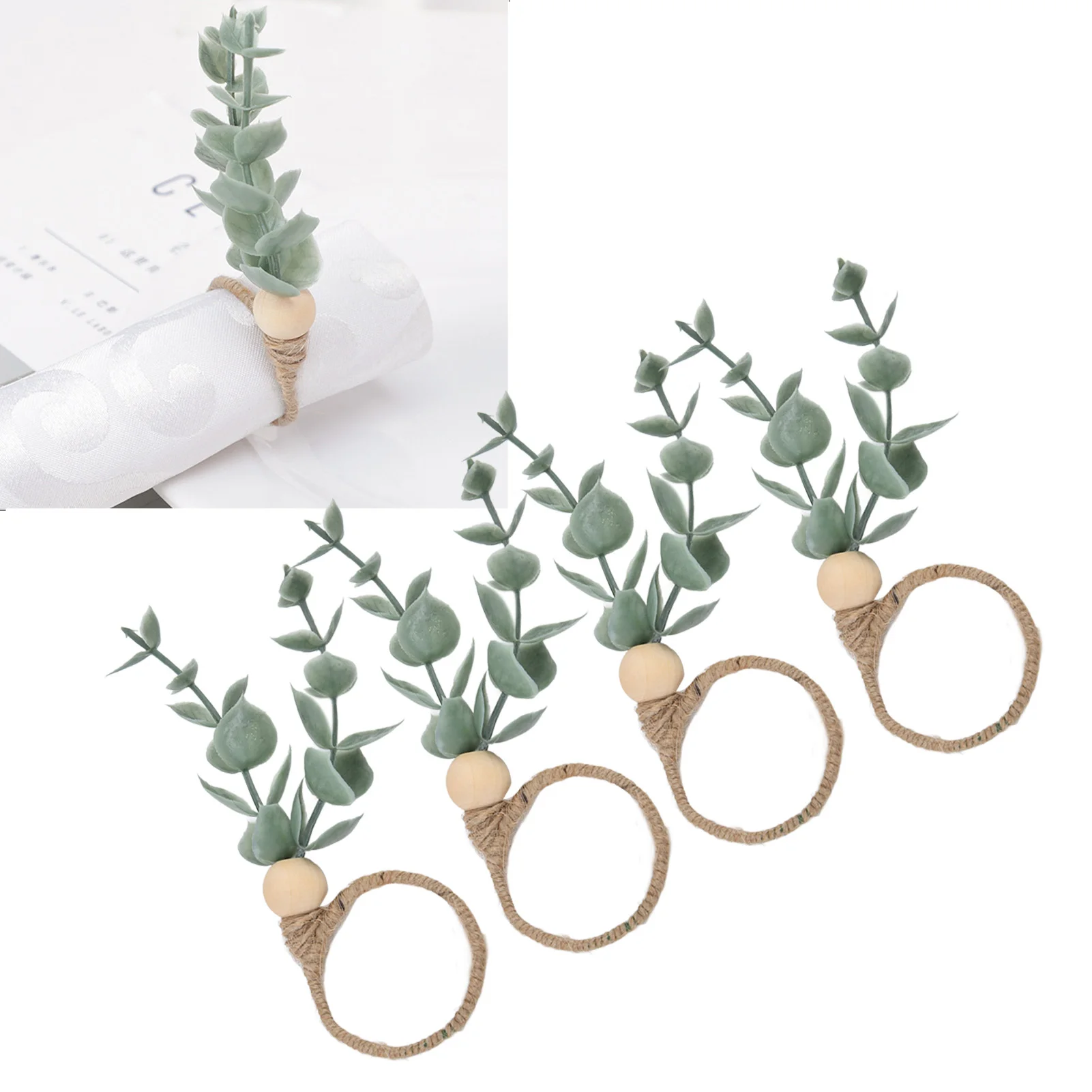 4Pcs Green Leaves Napkin Rings Table Centerpieces Decor Napkin Rings Holders for Daily Use Home Anniversary Thanksgiving Day