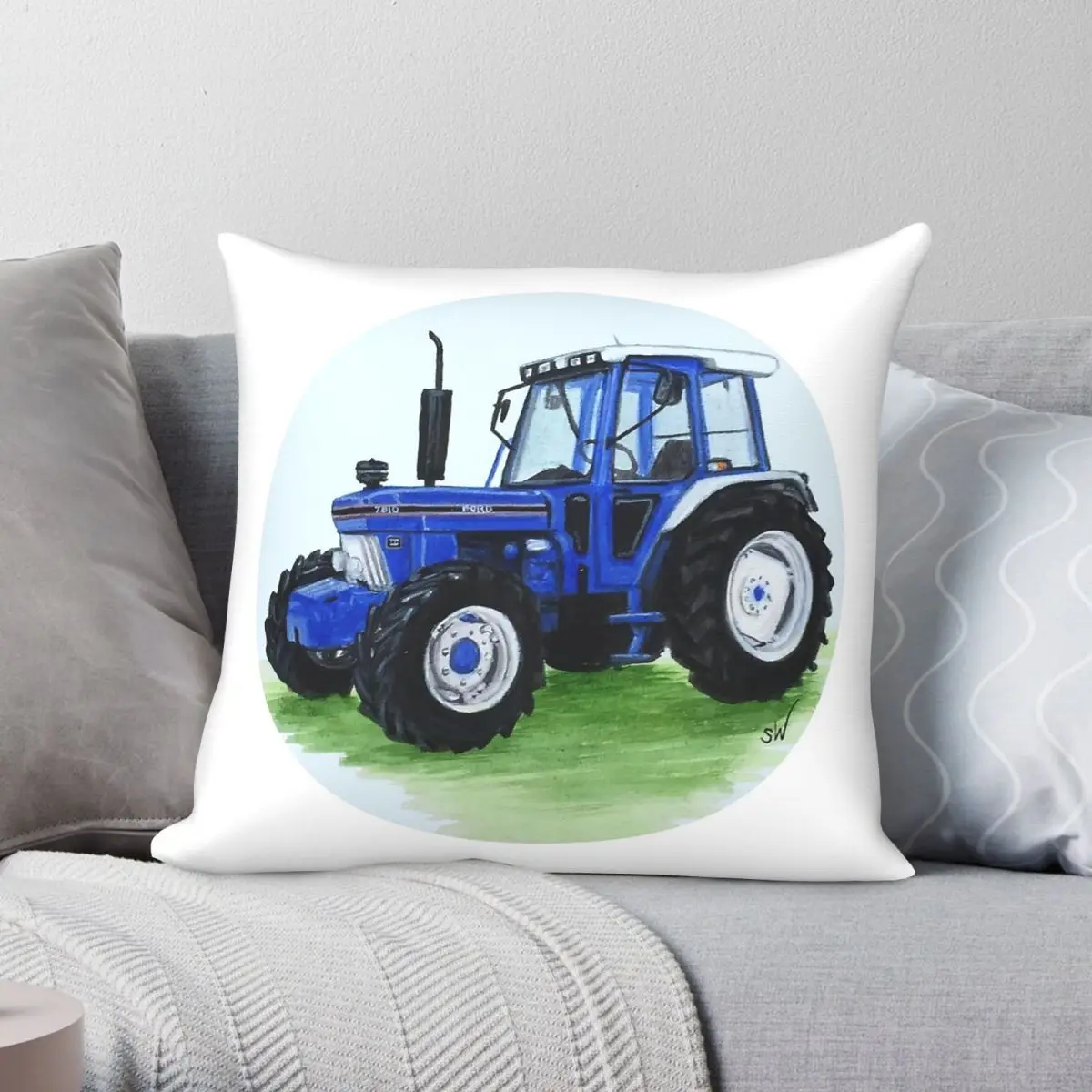Blue Classic Tractor Square Pillowcase Polyester Linen Velvet Printed Zip Decor Throw Pillow Case Sofa Seater Cushion Cover