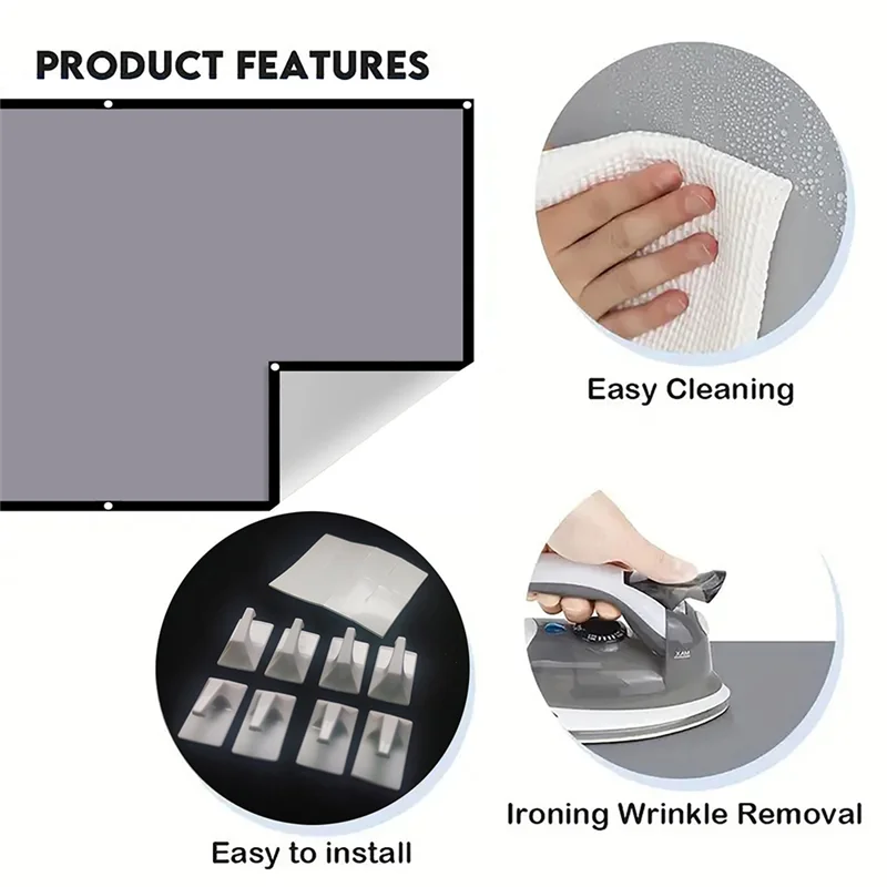 

A93P металлическая светоотражающая ткань 60-дюймовый портативный проекционный экран высокой яркости антисветовая занавеска для проектора с люверсами