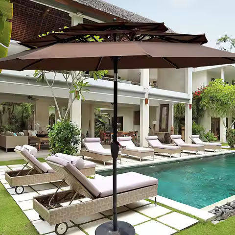 9Ft 3-Tiers Outdoor Patio Umbrella with Crank and tilt and Wind Vents for Garden Deck Backyard Pool Shade Outside Deck Swimming