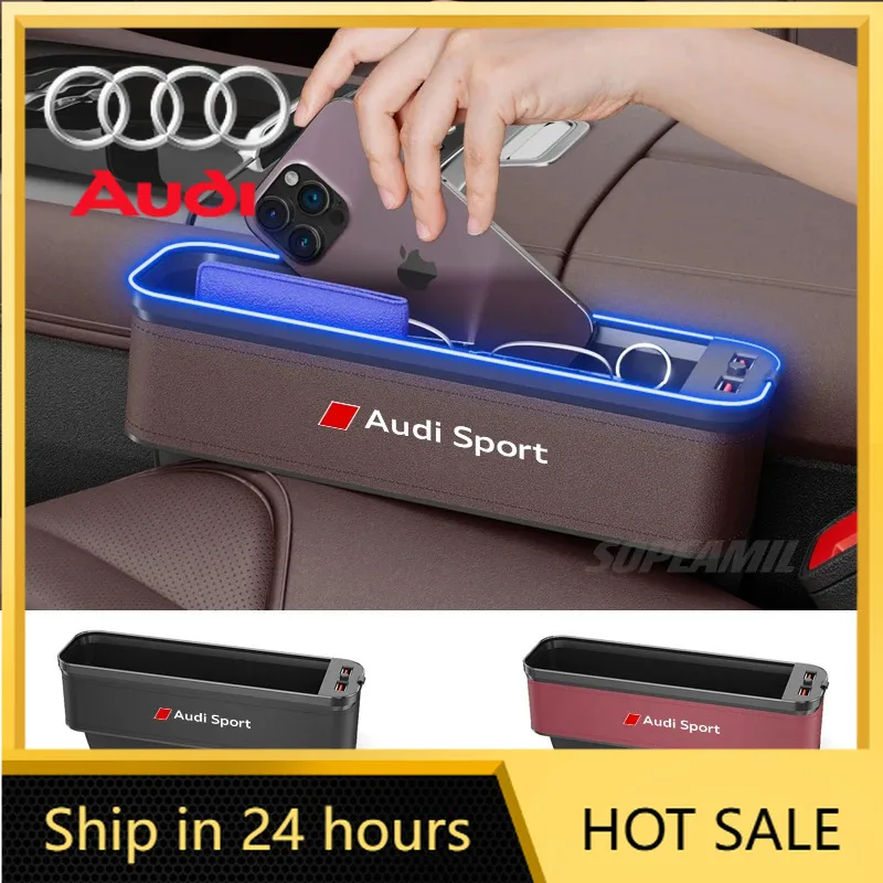 

2026 Hot For Audi Audi Sport A3 A4 A5 A6 A7 A8 S3 S4 S5 S6 Q3 Q5 Q7 RS3 RS4 TT Car Seat Gap Slot Crevice Storage Box With USB Ch