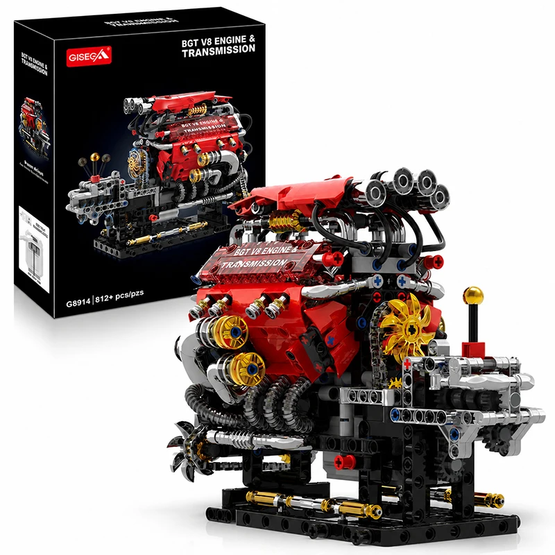 800+ stuks V8-motor gemotoriseerd simulatie DIY bouwstenenmodel elektrisch aangedreven bouwstenen superauto onderdelen technische speelgoed cadeaus