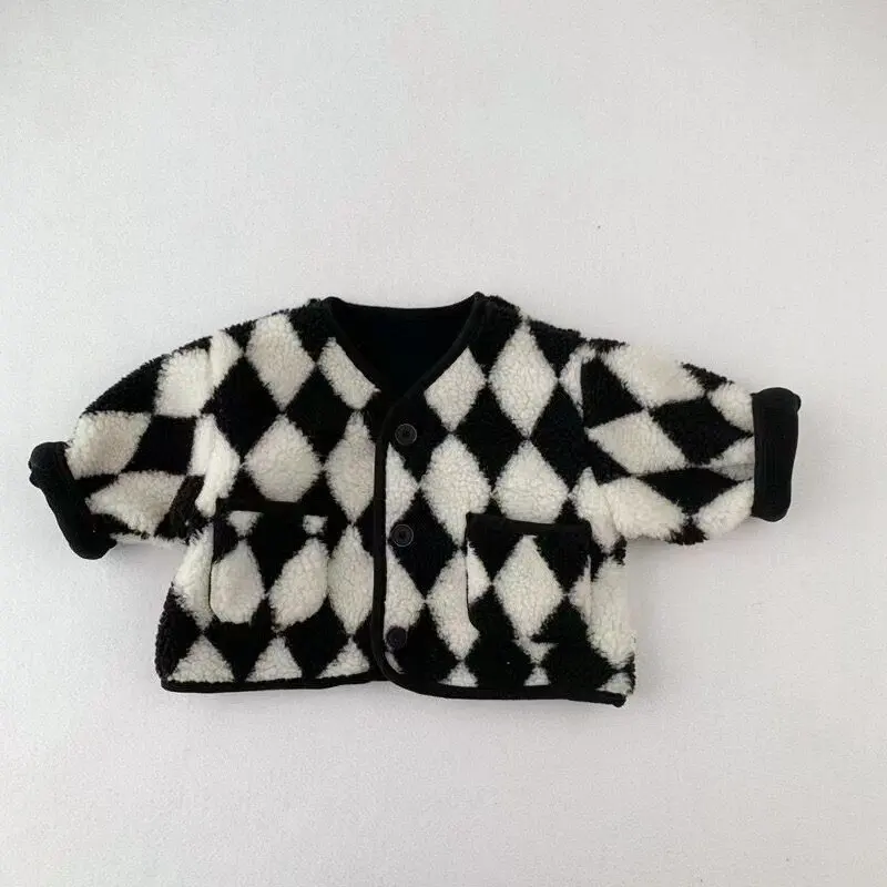 Baby Thick Lamb Wool Checkered Cotton JacketNew Autumn Winter Coat Hairy  for Boys Girls Going Out Cotton Clothes