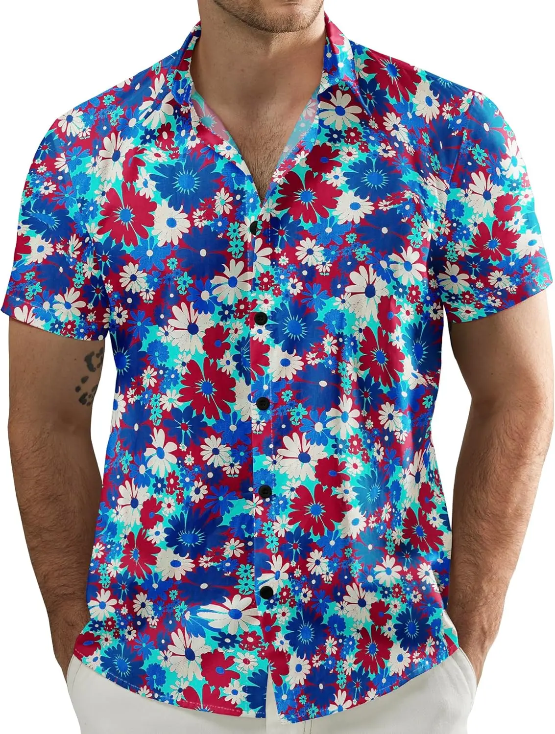 

Men's Summer Fashion Retro Short Sleeve Shirt Natural Plant Flowers 3D Printed Shirt Hawaii Beach Vacation Casual Top Soft cool