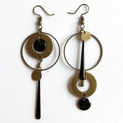 New Vintage Classic Asymmetric Personality Geometric Brown Circle Earrings Exaggerated Big Ring Women Party Accessories Jewelry