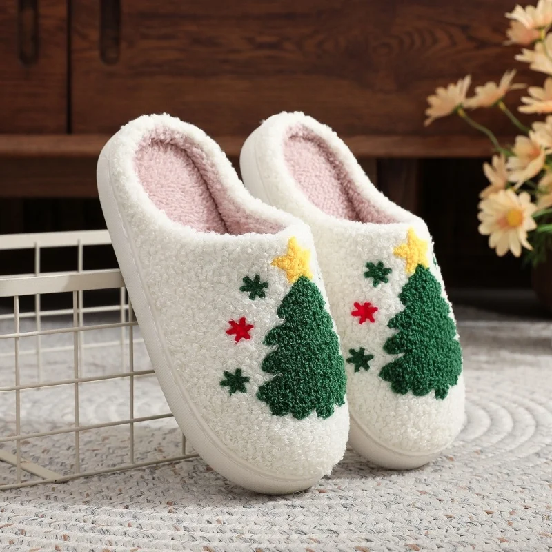 

Winter Christmas Warm Slippers Women Indoor Bedroom Soft Slide Couples Floor Comfy Household Home Sandals Adults Walk Flip Flops