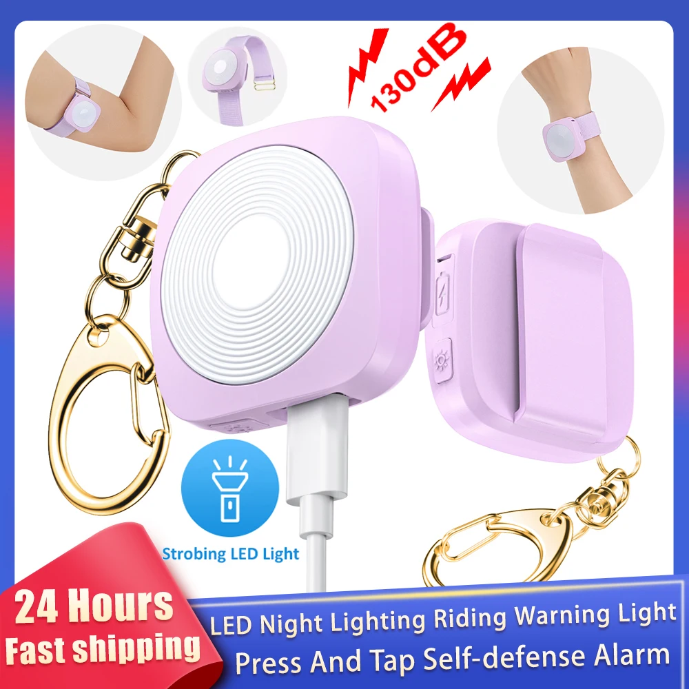 New Personal Self Defense Alarm With Night Lighting Press Or Tap Alarm Red Blue Flashing Cycling Warning Light Type-C Charging