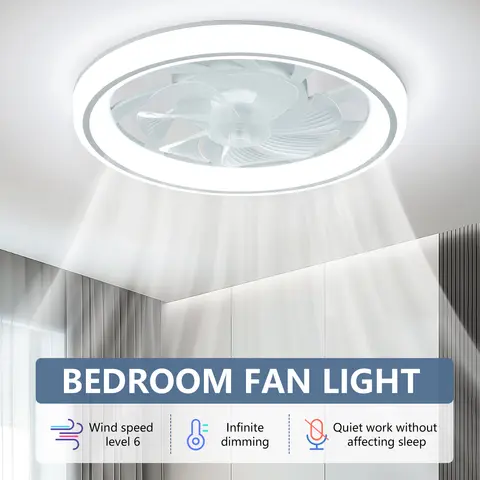 48cm Ceiling Fan Light, Thin Silent Ceiling Fan with Remote Control, Unlimited Dimming, 6-speed Adjustment, Bedroom Living Room