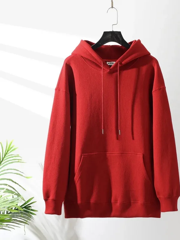 Novo Moletom Masculino Premium Estilo Americano de Algodão Puro Pesado Lavado, Solto e Casual, Vermelho, Manga Longa, Jaqueta...