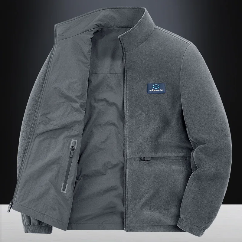 The 2025 new double-sided jacket, men's fleece jacket, men's autumn loose jacket with fleece and thickened coat