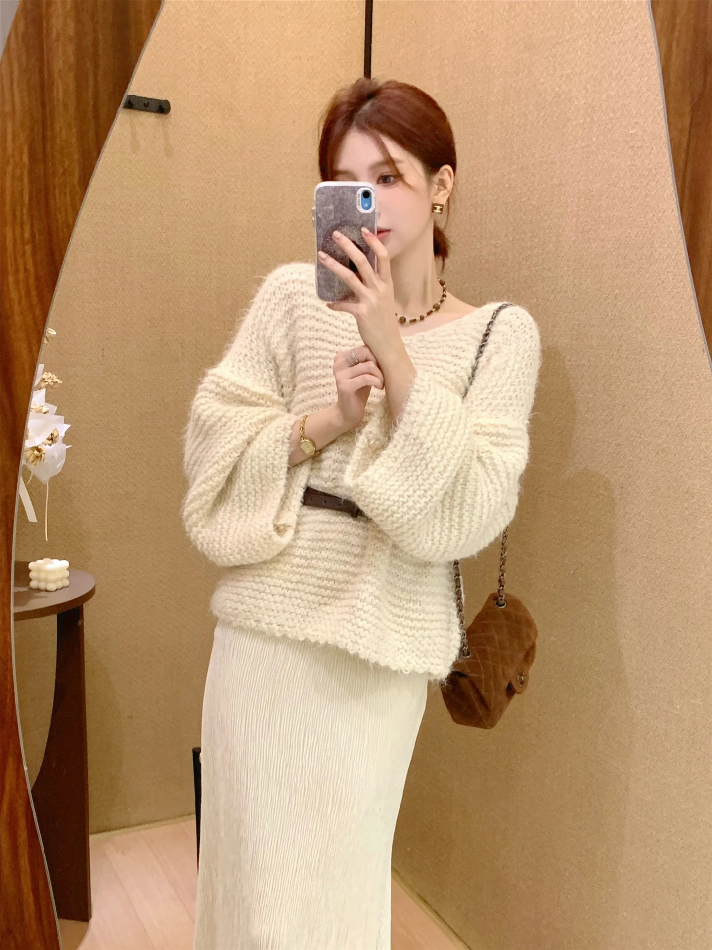 

Loose Knitted Cheese Sweater Women's round Ne Pullover Autumn Winter Warm Faionable Versatile Outerwear Casual Sle