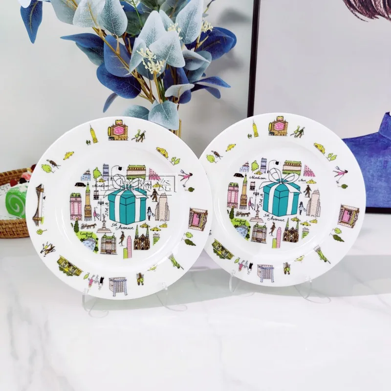 

Керамические 8-дюймовые обеденные тарелки в европейском стиле, набор из 2 предметов, салатные тарелки, классическая двухтарельная посуда в мультяшном стиле в стиле Dior