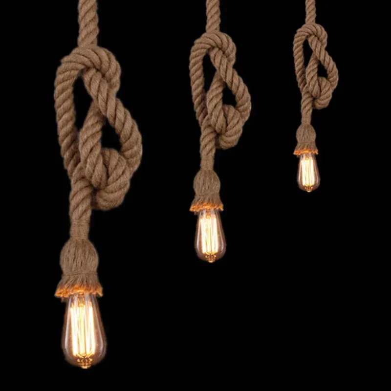 Retro E27 Edison Bulb 18mm Countryside Hemp Rope Lamp Pendant Lights Edison Bulb for Living Room or Cafe Lights