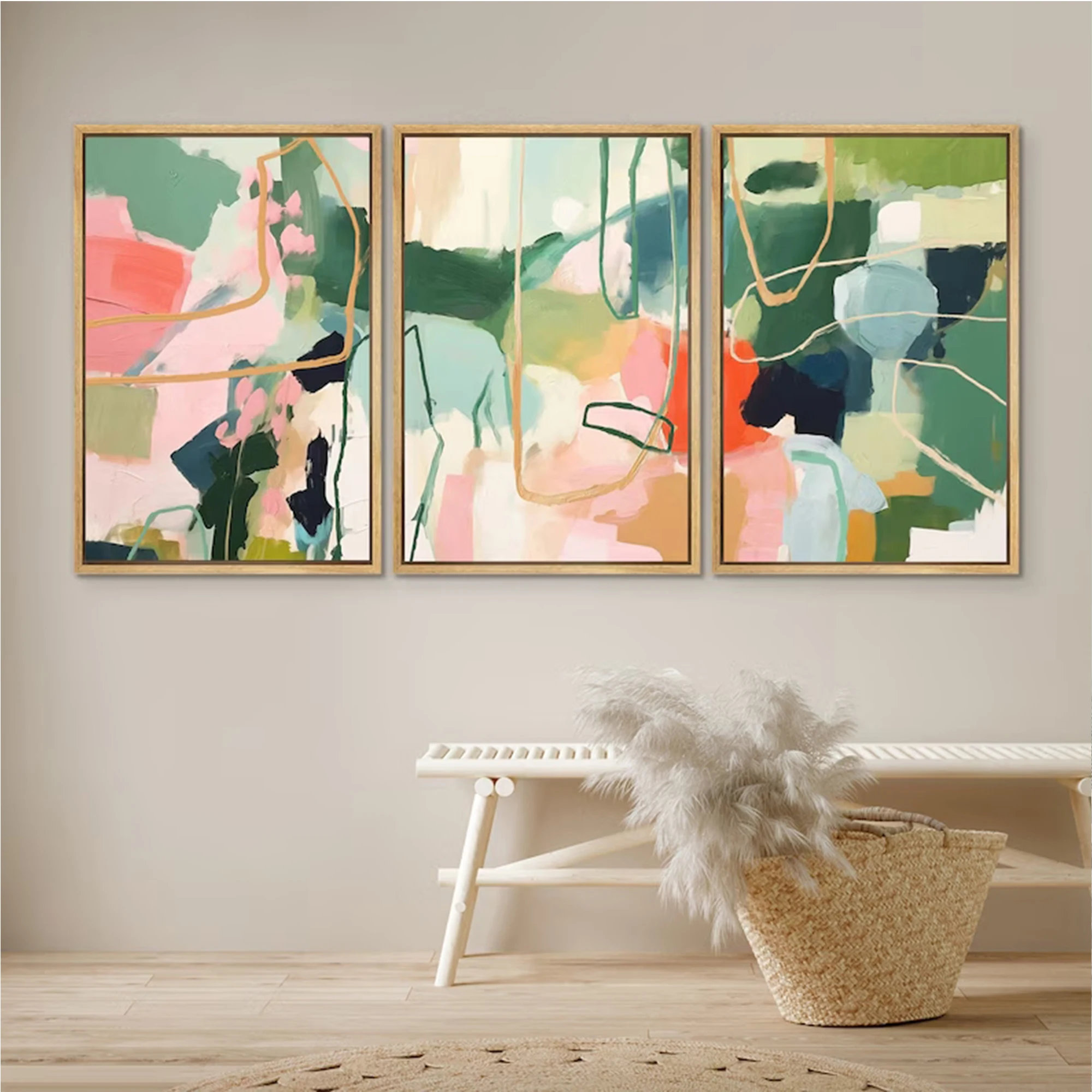 3pcs Modern Abstract Color Blocks Wall Art Print Canvas Painting Poster Picture For Living Room,Bedroom Home Decor