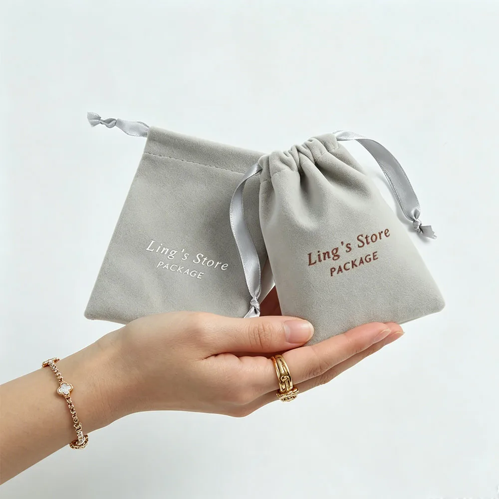 100Pcs Custom Logo Jewelry Drawstring Plush Velvet Bag Box Packaging Gift Pouches Earrings Ring Necklace Jewelry Storage Bag