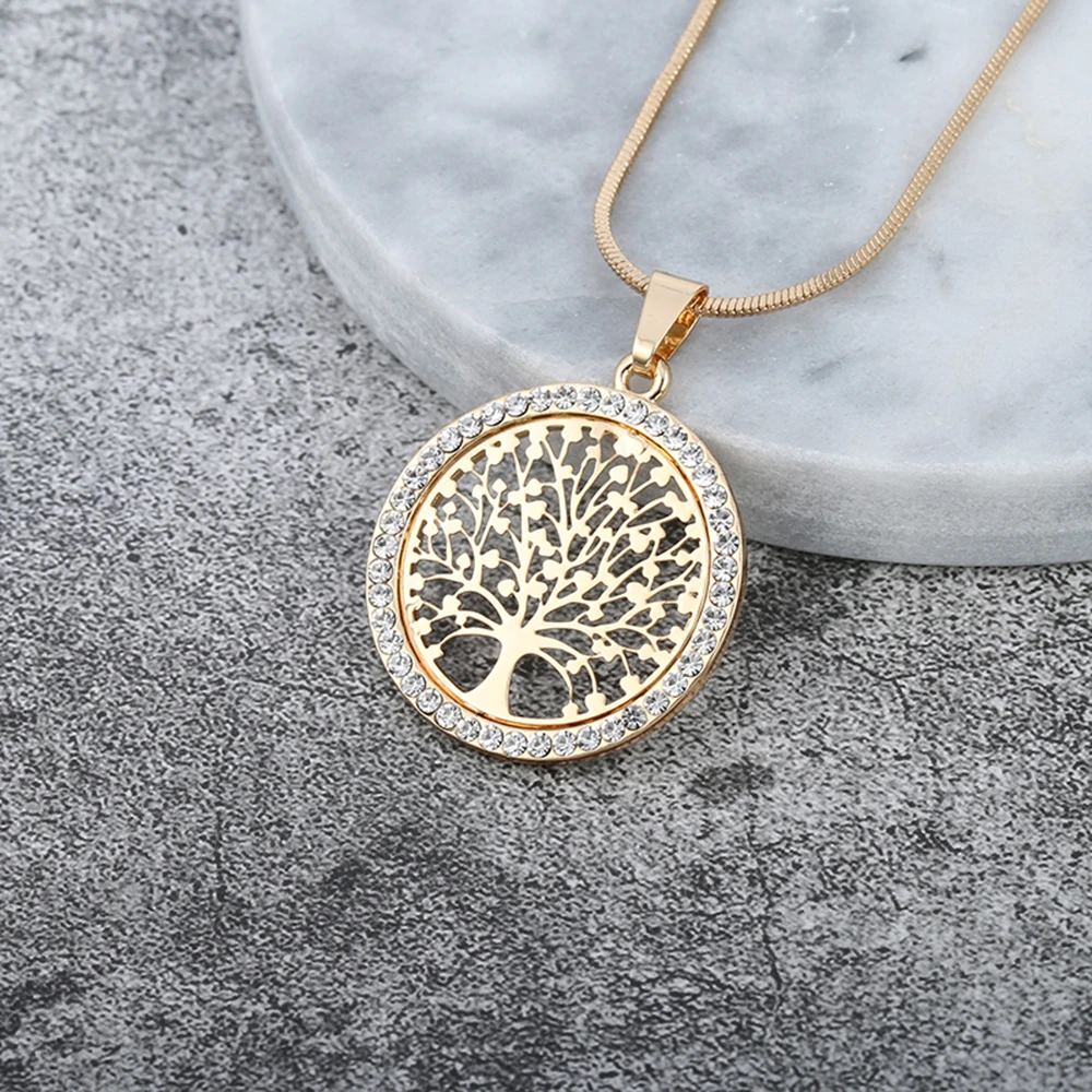 Small Tree of Life Rhinestone Pendant for Women Gifts Bijoux Collier Elegant Jewelry