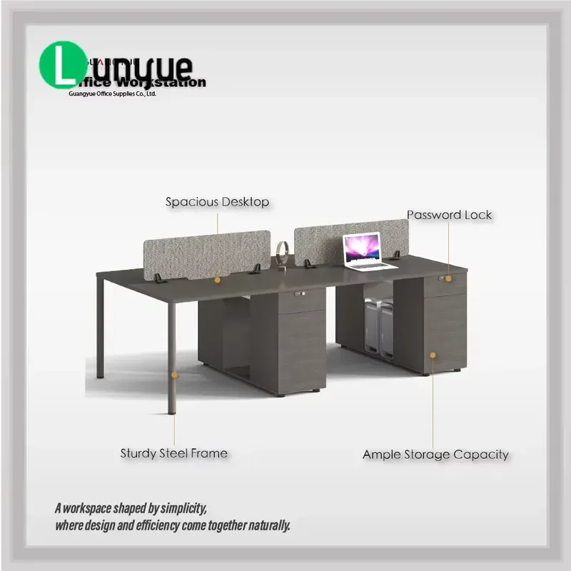 4 Person Office Workbench with Partitioned Lockers Open Plan Employee Workspace Furniture Modern Design Durable Storage