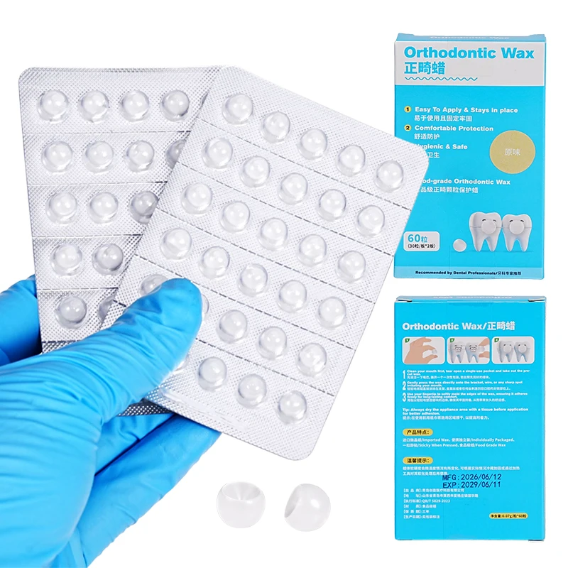 60pcs/box Dental Orthodontic Wax For Braces Orthodontic Anti-grinding Food Grade Denture Wax Individually Packaged Clear Wax Dot