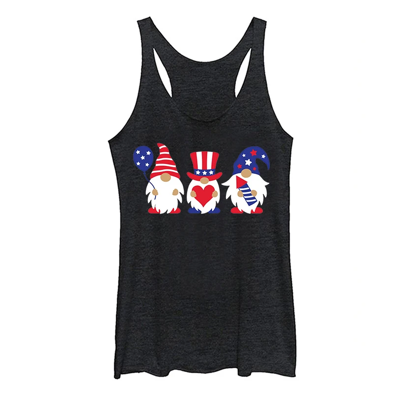 Gnome Tank Tops American Flag Red White Blue Womens Clothes 4th of July Memorial Day Black Top Independence Day Clothes M