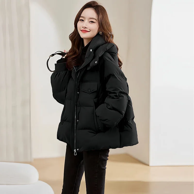 Veste chaude à capuche en coton pour femme, couleur unie, épaisse, de haute qualité, à la mode, Slim, Style pain court, hiver 2025
