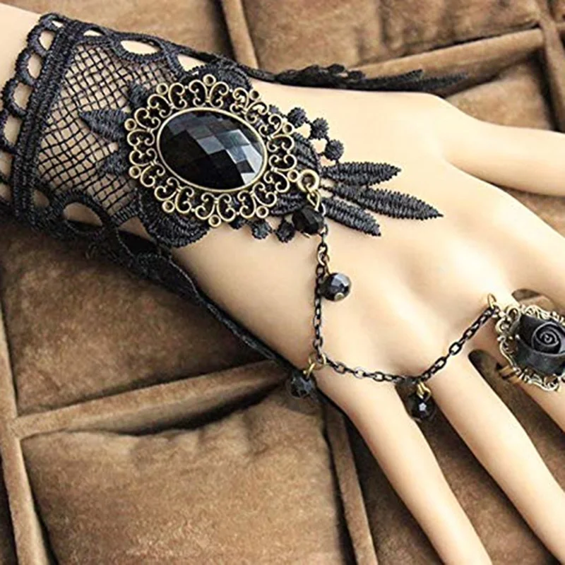 1PC moda kobiety bransoletka czarna róża koronki kwiat kropla bransoletka Lolita Gothic Ball Retro akcesoria dla nowożeńców