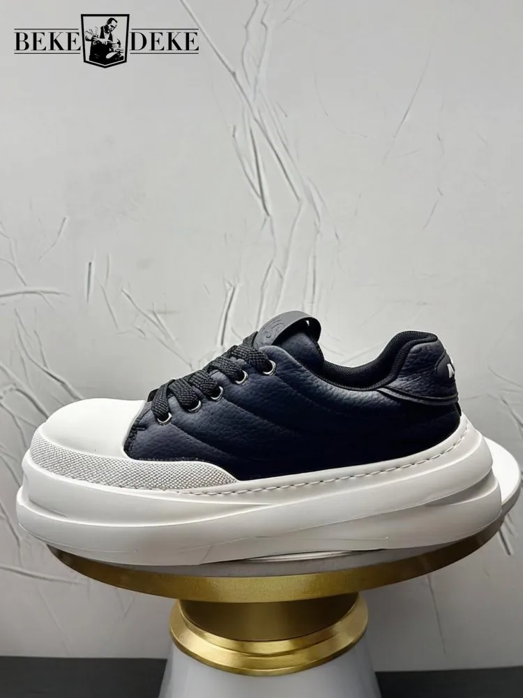 New Hip Hop Mens Round Toe Platform Shoes Lace Up Spring Summer Footwear Casual Sneakers Designer Fashion Walking Low Top Shoes