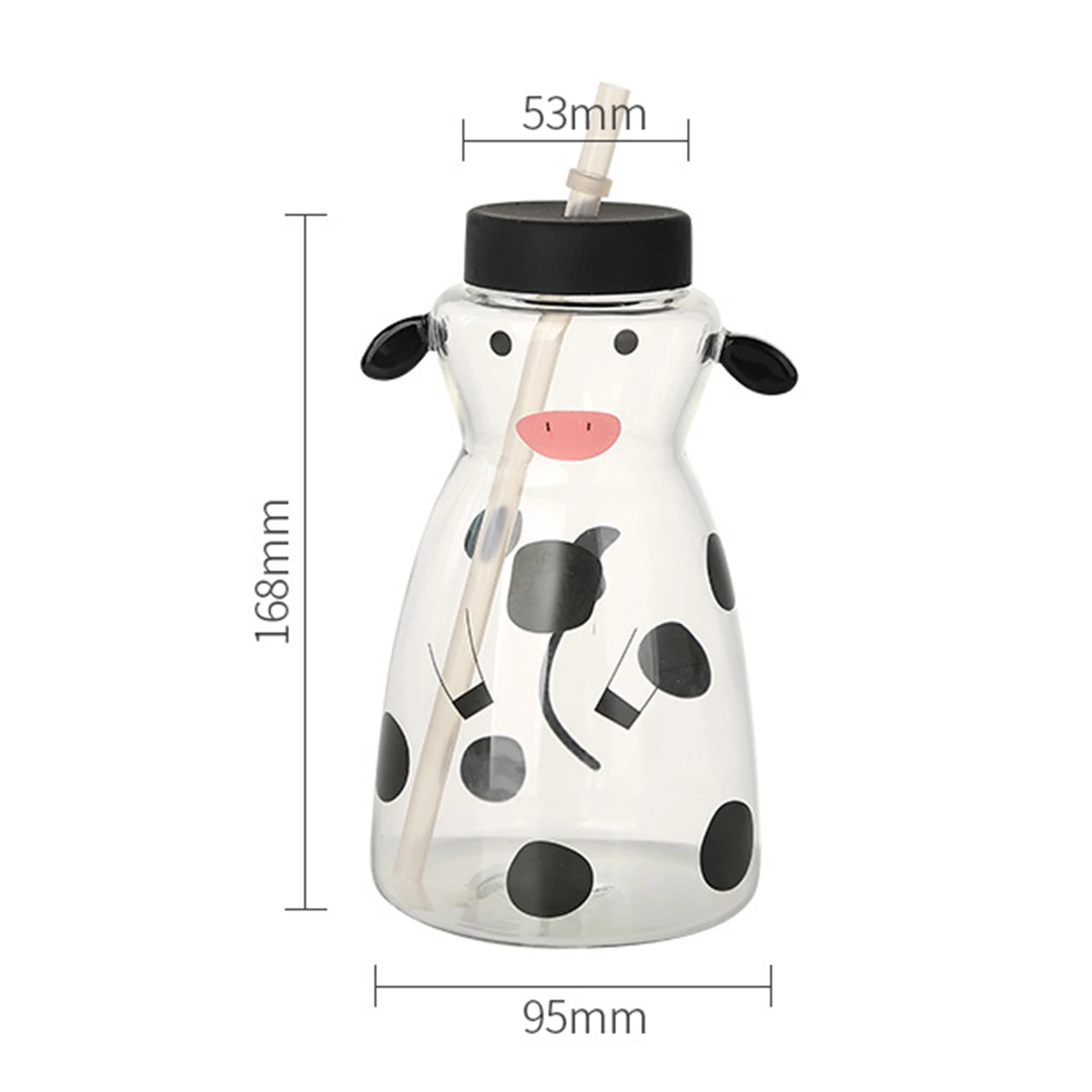 Cartoon Animal Glass Cup With Straw And Lid Cow Cat Rabbit Shaped Drinking Glass Reusable Boba Smoothie Cup Coffee Tumbler Gift