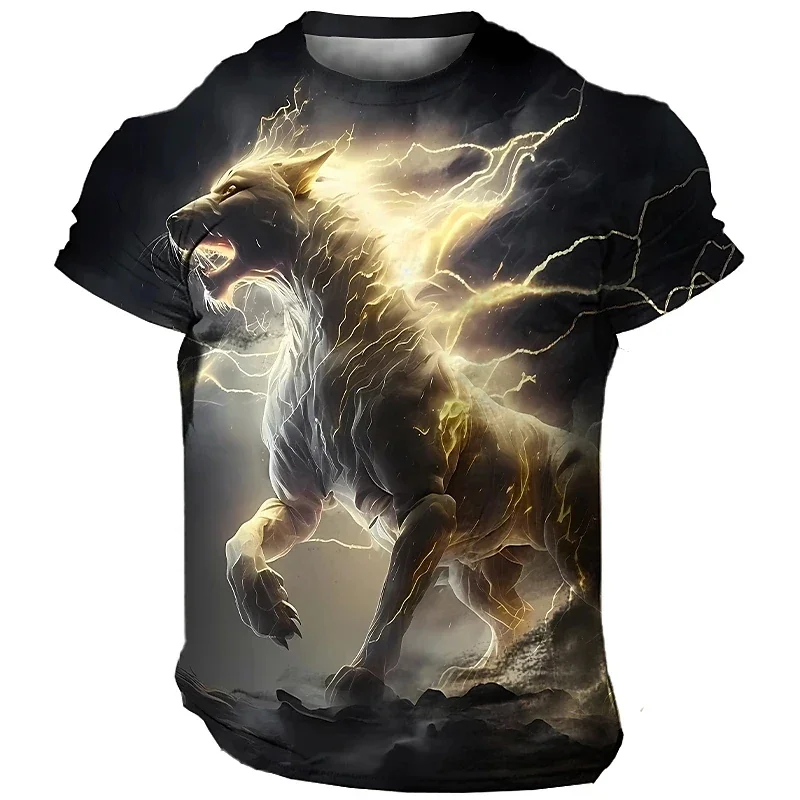 Vintage Men\'s T Shirt 3D Animal Printed Tees Fashion Wolf Pattern Short Sleeve Tops Casual O-neck Oversized T-Shirts Streetwear