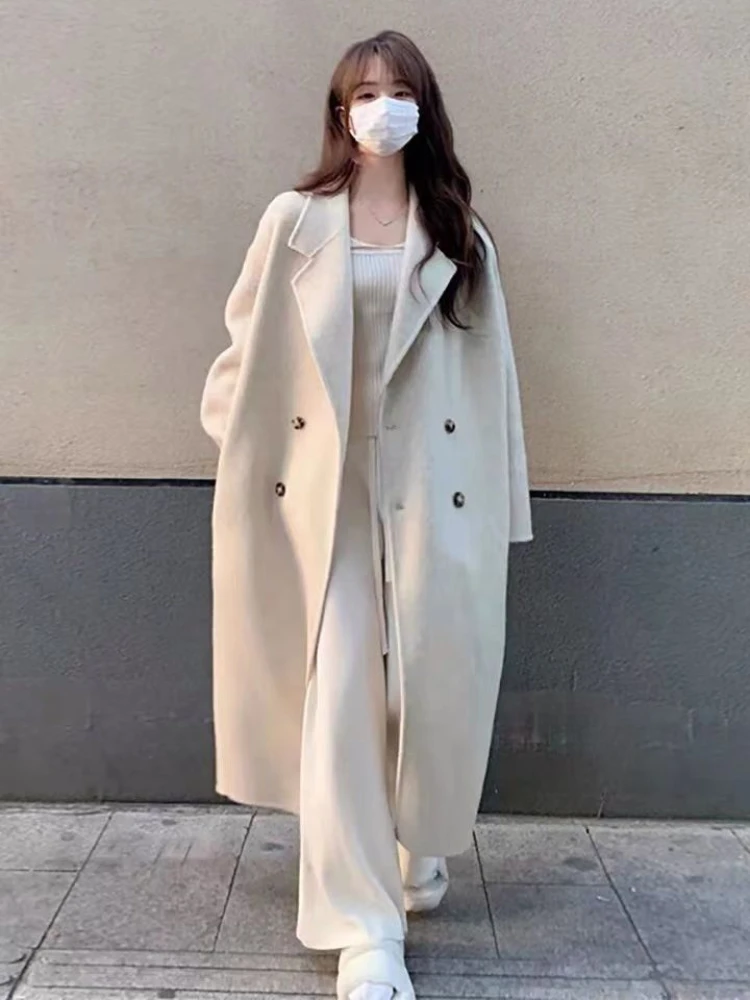 

Autumn Winter Blends Women Cozy Classic Tender Hot Sale Outwear Fashion High Street Soft Loose Female Long Korean Style Overcoat