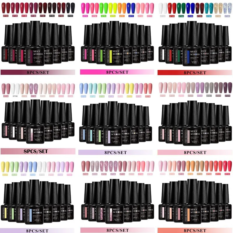 8pcs Gel Nail Polish Set HEMA TPO Free Red Pink Glitter Semi Permanent Soak Off UV Gel Varnish Nail Art Decoration Nail Supplies