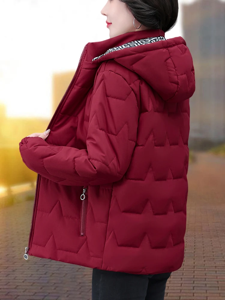 Thiened Fce Women's Jaet ort Sle Cotton Padded Coat for Middle-Aged And ly Large Size Korean Sle Commute
