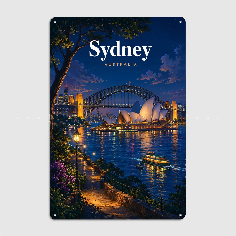 Sydney Australia Night Metal Custom Sign Living Room Wall Indoor Decor Room Decoration Bedroom Posters Home Decor