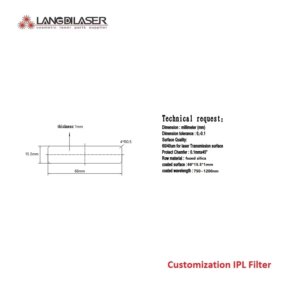 Customization IPL Laser Filter / Size : 66*15.5*1mm / Laser Hair Removal Filter / IPLFilter / Optic Filter For IPL