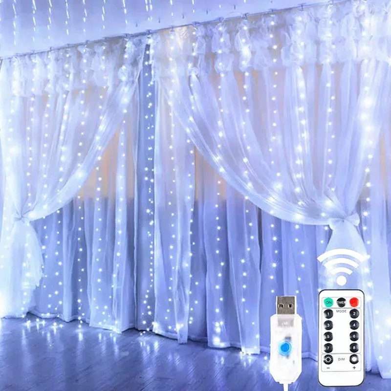6x3M USB Led Window Curtain String Lights 8 Modes Remote Control Holiday Wedding Lights For Bedroom Home Christmas Decoration