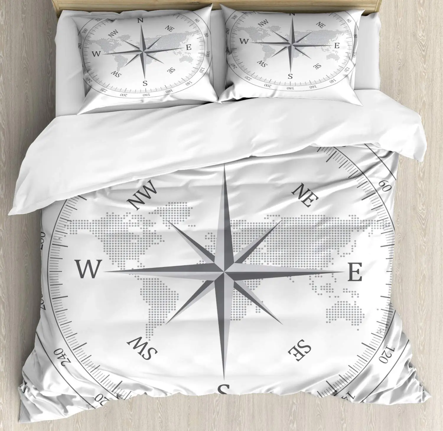 

Compass Duvet Cover Set, Marine Discovery Art, Decorative 3 Pieces Bedding Set with 2 Pillow Shams, Twin Full Queen King Size